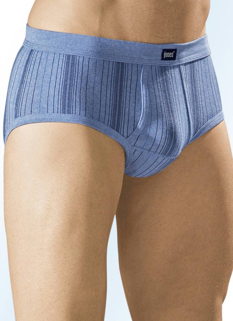 Fünferpack Slips aus Feinripp mit Eingriff, 3X Jeansblau Meliert, 2X Hellgrau Meliert, Größe 10 von BADER