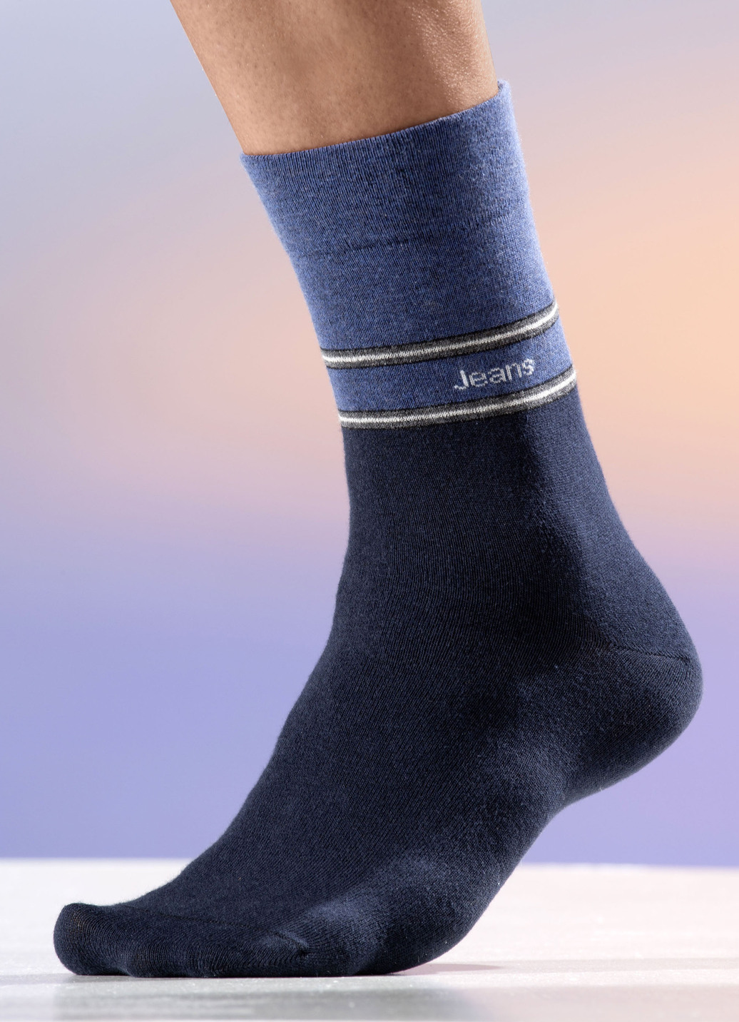 Fünferpack Socken mit druckfreiem Bund, 3X Marine-Jeansblau, 2X Jeansblau-Marine, Größe 001 (Schuhgröße 39-42) von BADER