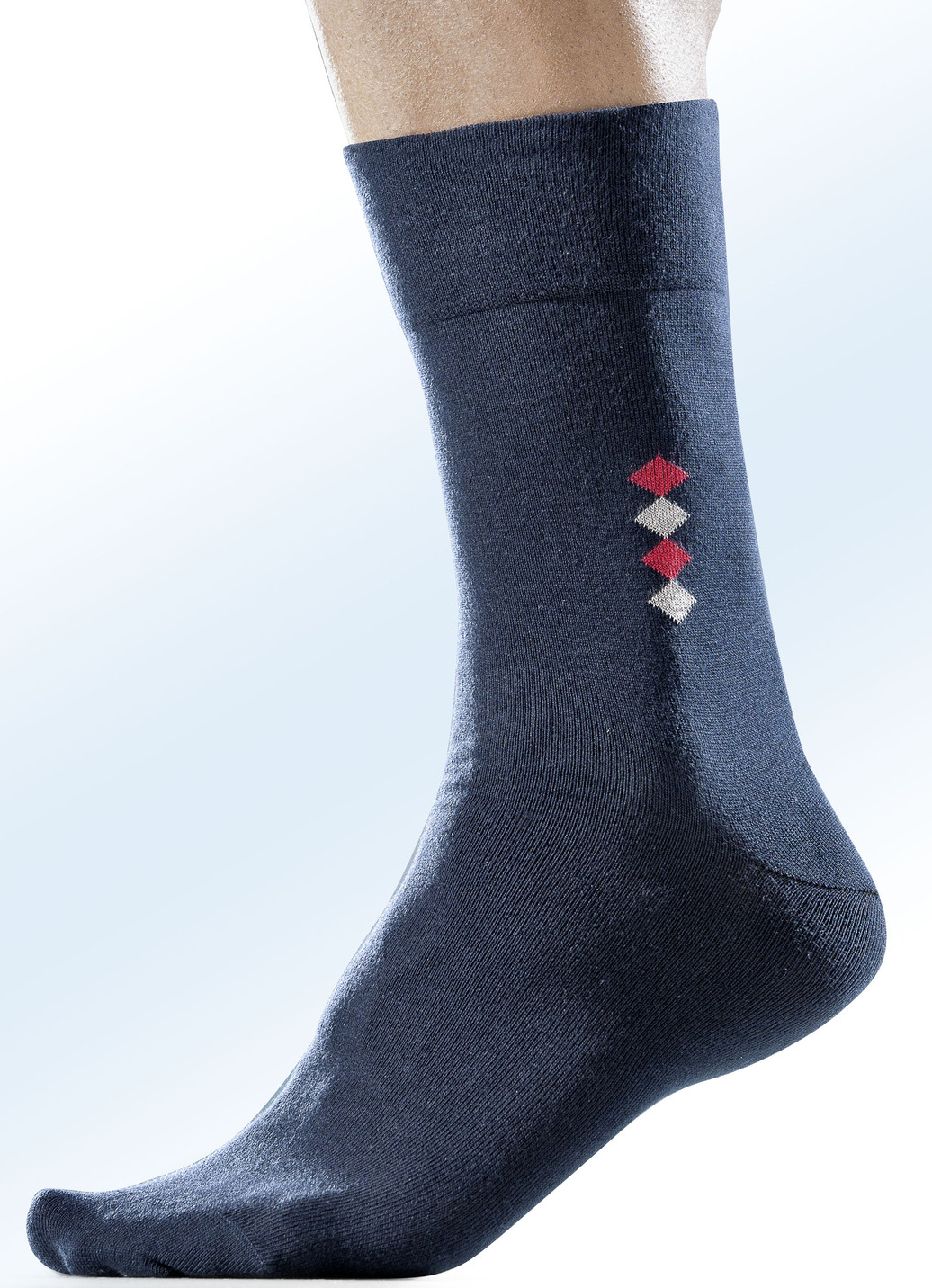 Fünferpack Socken mit handgekettelter Spitze und druckfreiem Bund, Größe 003 (Schuhgrösse 47-50), 3X Marine, 2X Hellgrau von BADER