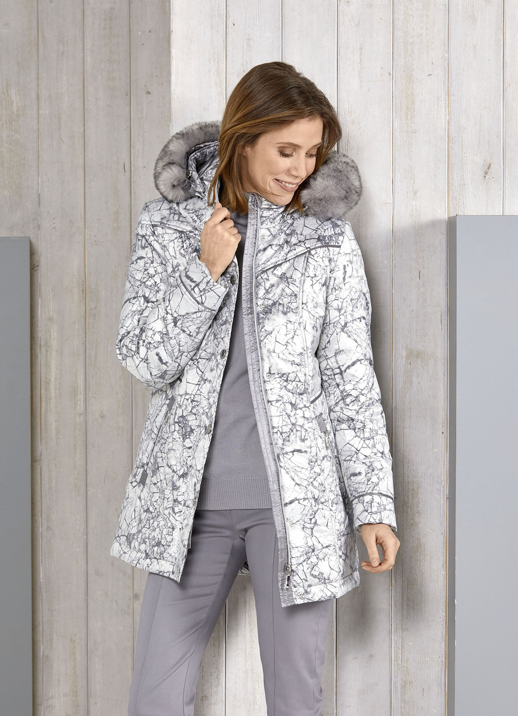 Funktionsjacke mit Fantasiedessin, Naturweiss-Grau, Größe 48 von BADER