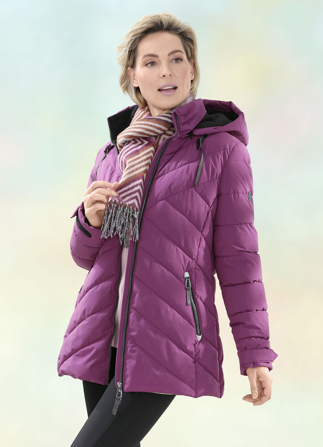 Funktionsjacke mit abnehmbarer Kapuze, Violett, Größe 34 von BADER