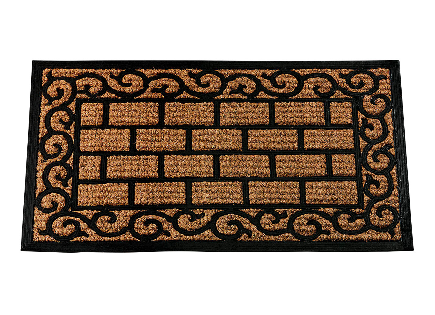 Fußmatte Antik mit Hartgummi-Ornamenten, Fußmatte rechteckig, Natur-Schwarz von BADER