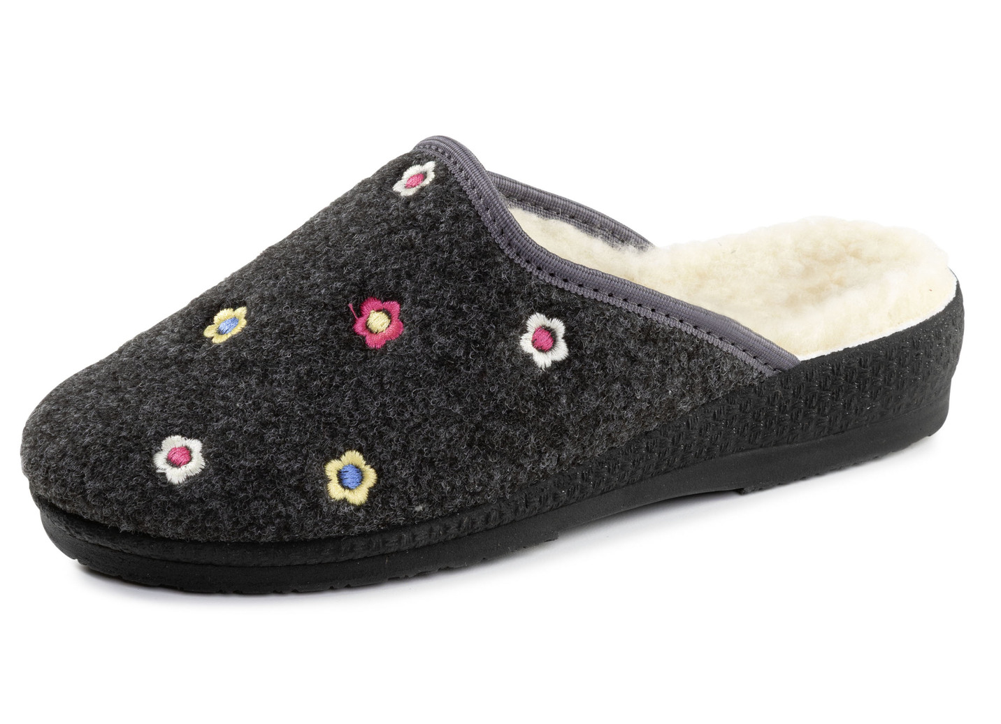 Gefütterte Damen-Hausschuhe, mit Schurwolle, Anthrazit, Größe 36 von BADER