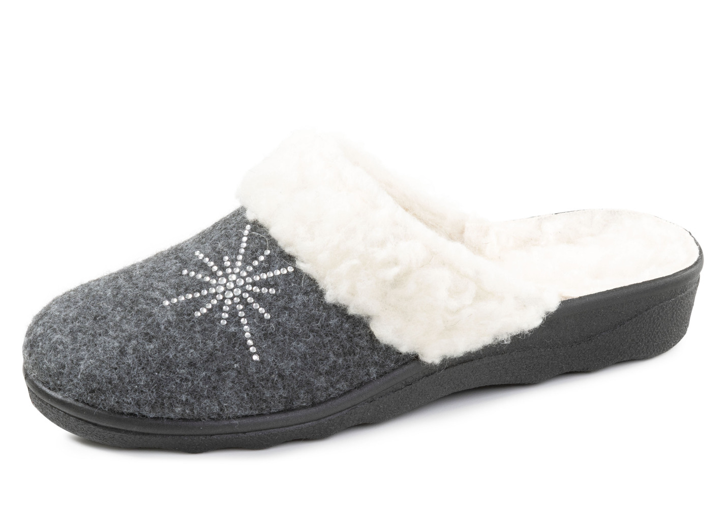 Gefütterte Damen-Hausschuhe, mit Schurwolle, Anthrazit, Größe 38 von BADER