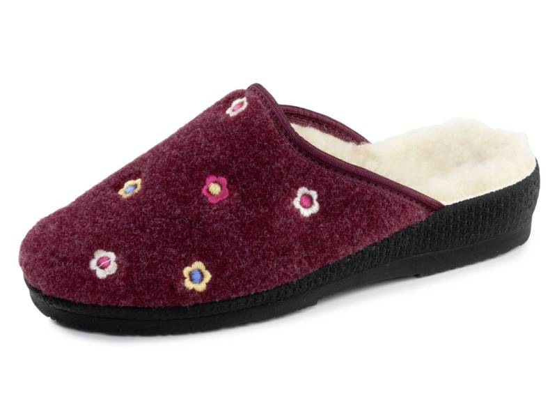 Gefütterte Damen-Hausschuhe, mit Schurwolle, Bordeaux, Größe 38 von BADER