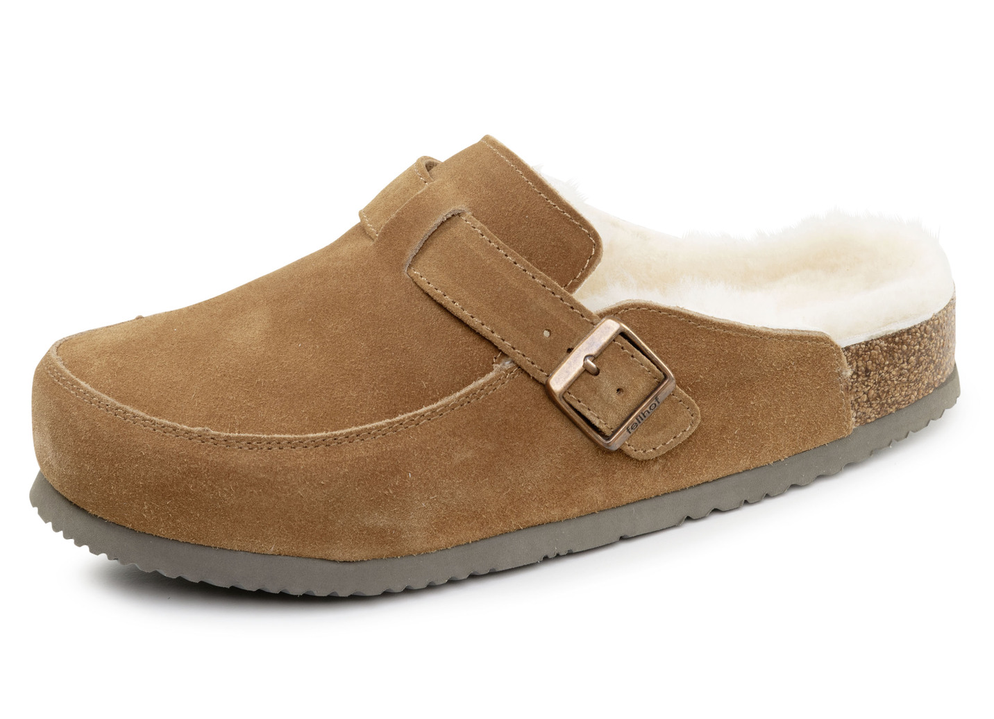 Gefütterte Herren-Clogs, mit Lammfell, Cognac, Größe 43 von BADER