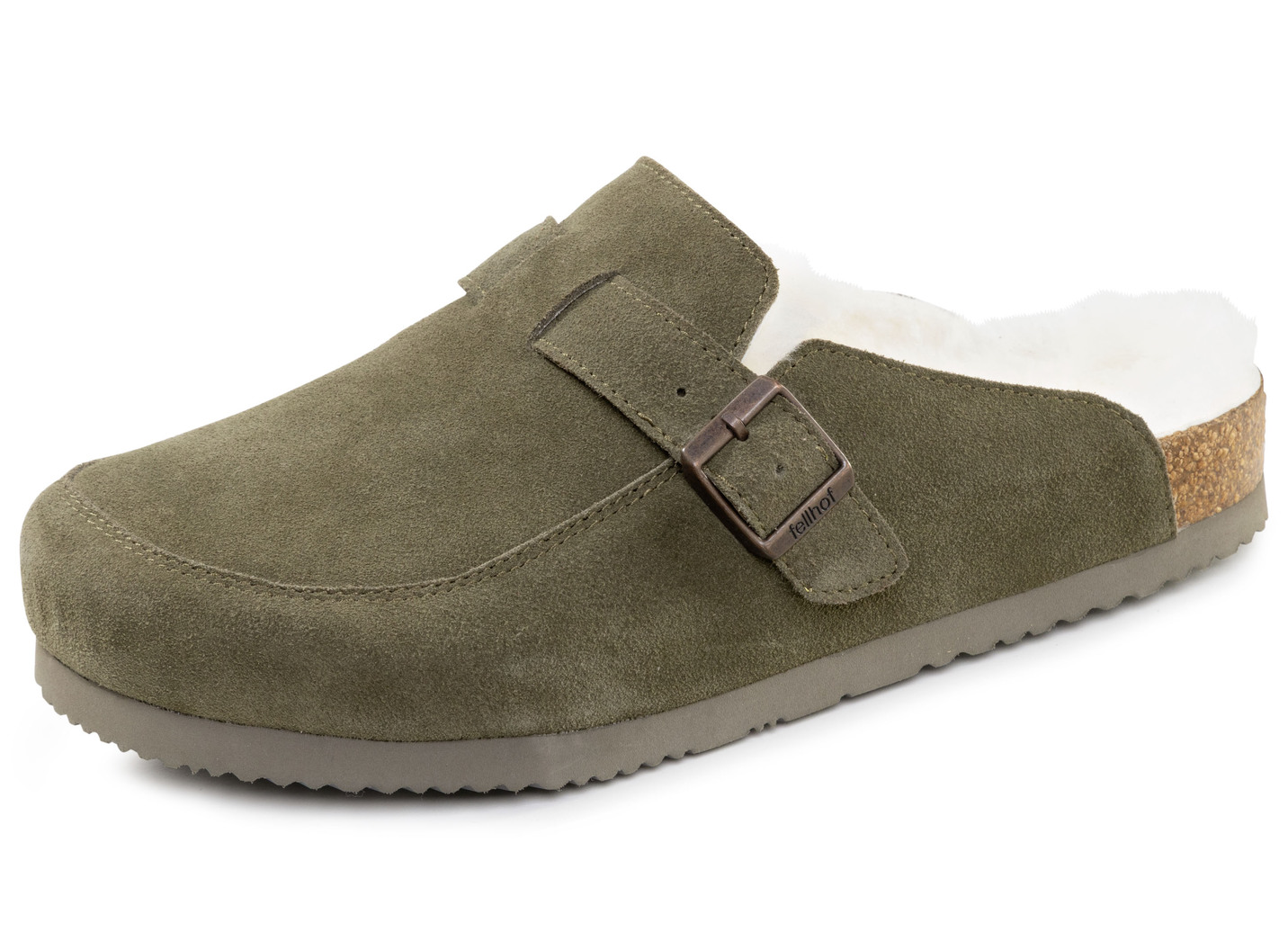 Gefütterte Herren-Clogs, mit Lammfell, Oliv, Größe 46 von BADER