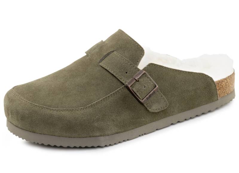 Gefütterte Herren-Clogs, mit Lammfell, Oliv, Größe 46 von BADER