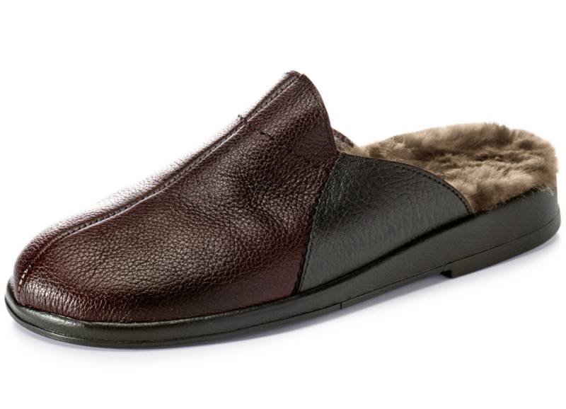 Gefütterte Herren-Hausschuhe, mit Lammfell, Bordeaux-Schwarz, Größe 40 von BADER