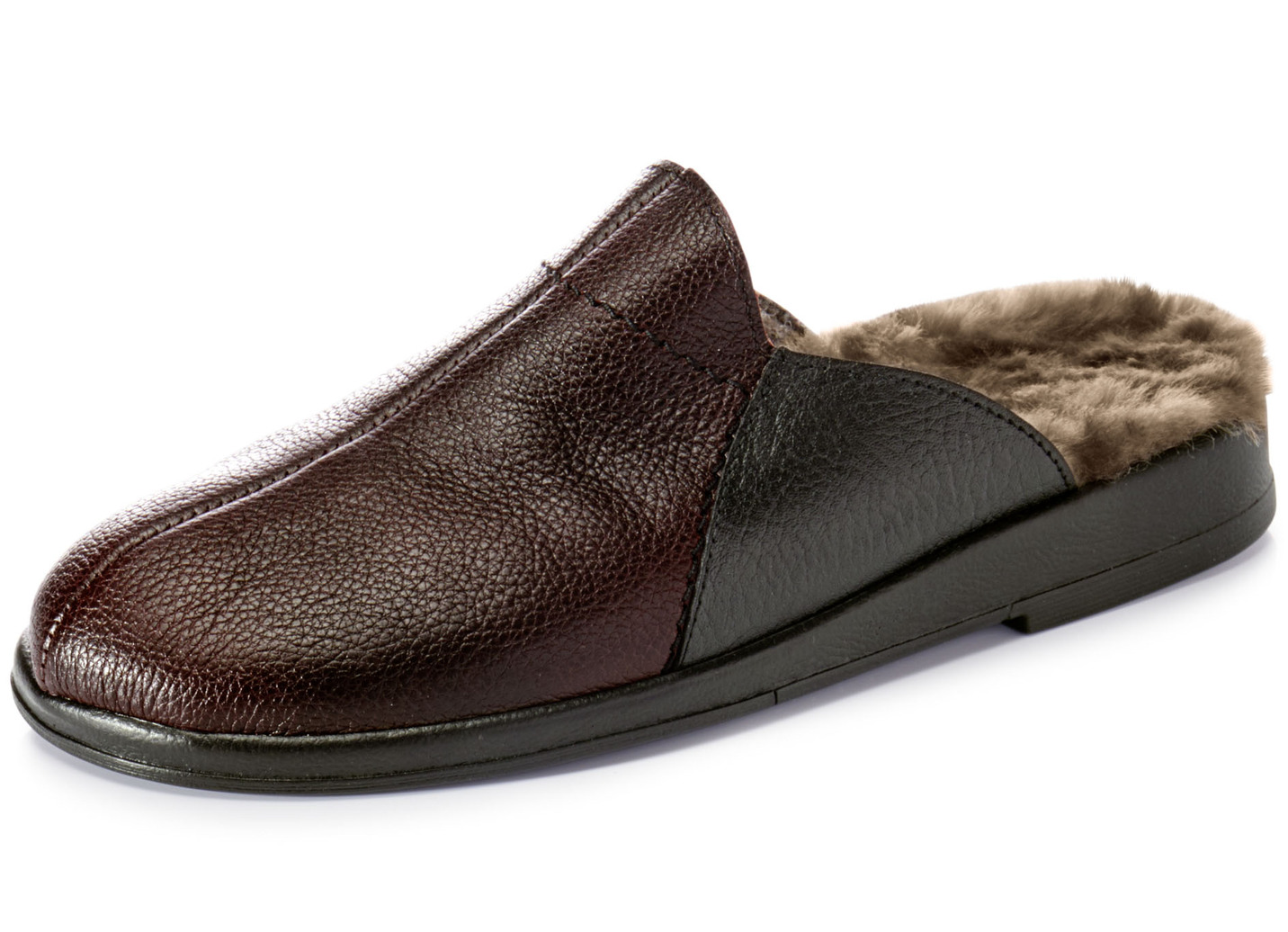 Gefütterte Herren-Hausschuhe, mit Lammfell, Bordeaux-Schwarz, Größe 42 von BADER