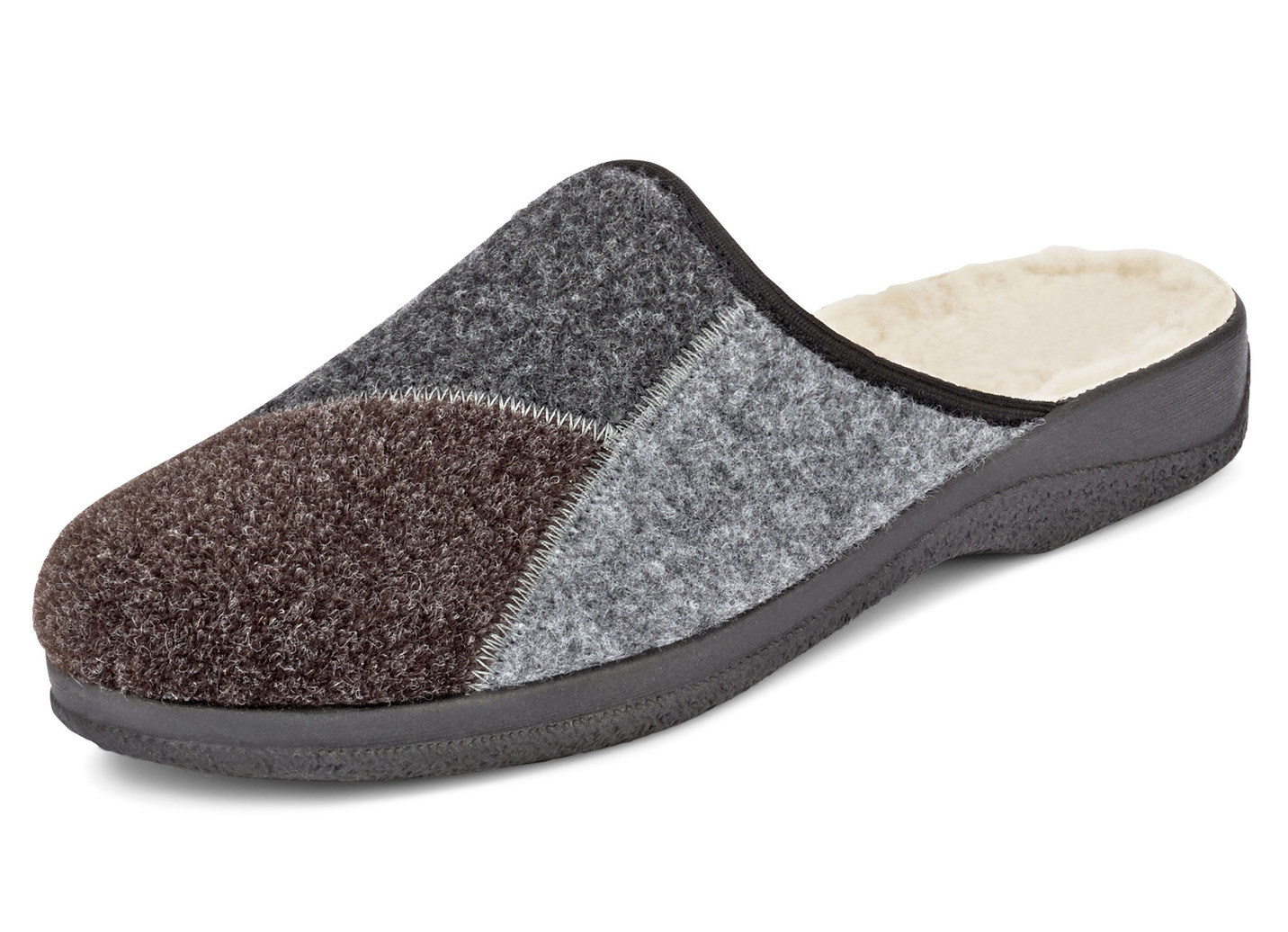 Gefütterte Herren-Hausschuhe, mit Schurwolle, Grau-Braun, Größe 46 von BADER