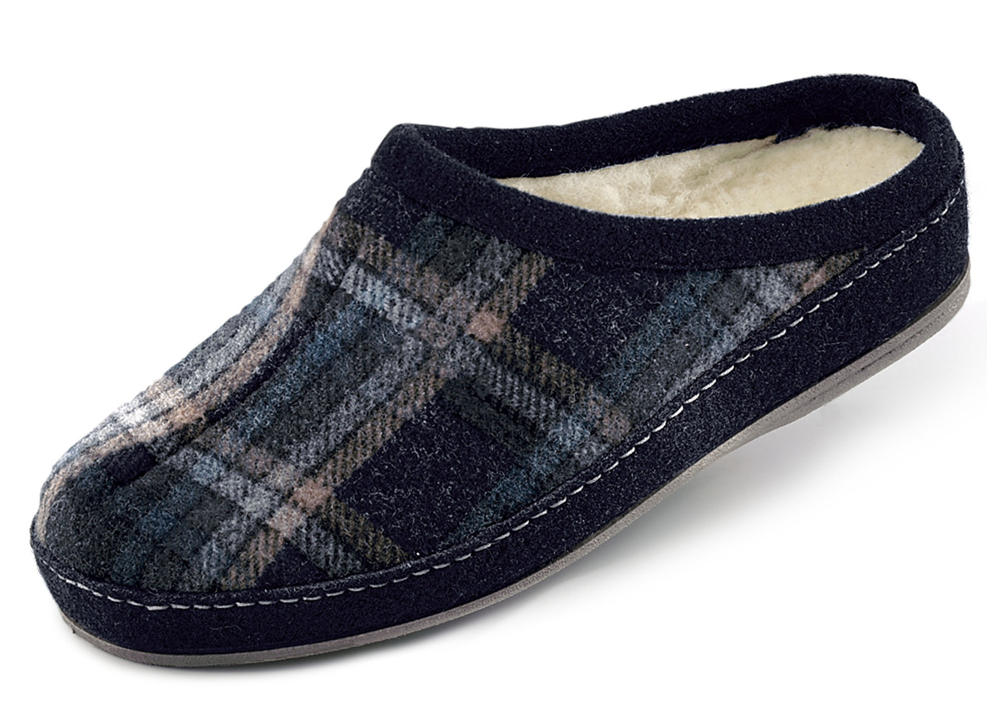 Gefütterte Herren-Hausschuhe, mit Schurwolle, Schwarz-Multicolor, Größe 45 von BADER
