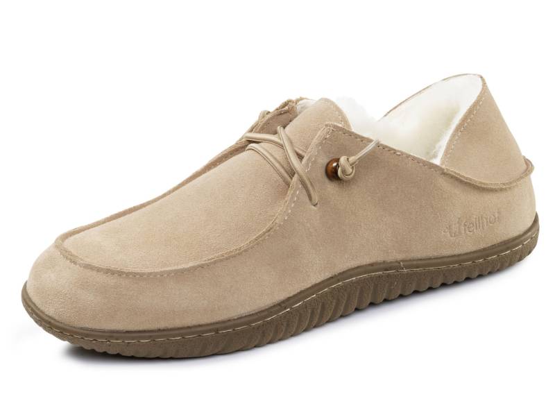 Gefütterte Herren-Slipper, Winterschuhe, mit Lammfell, Beige, Größe 41 von BADER