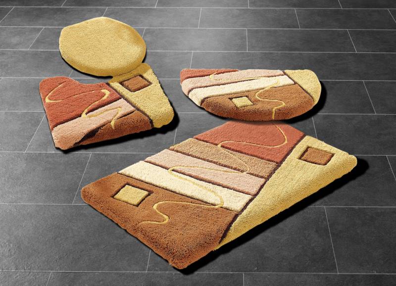 Handgearbeitete Badgarnitur in harmonischen Farbtönen, Größe 110 (Hänge-WC-Vorleger, 45/ 50 cm), Terra-Braun von BADER