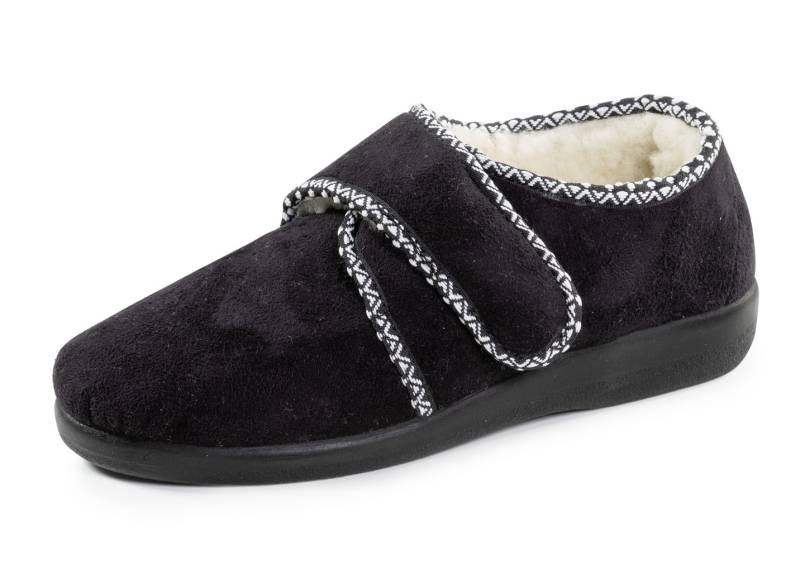 Warme Damen-Hausschuhe, Weite H, mit Klettverschluss, Schwarz, Größe 40 von BADER