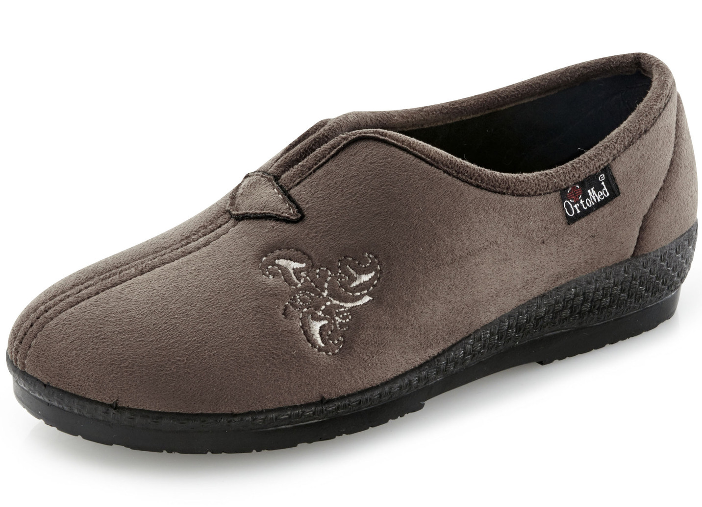 Klassische Damen-Hausschuhe, Weite H, mit Stickereizier, Taupe, Größe 41 von BADER