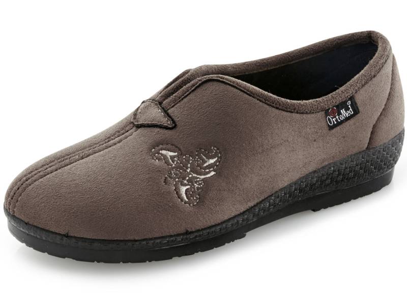 Klassische Damen-Hausschuhe, Weite H, mit Stickereizier, Taupe, Größe 41 von BADER