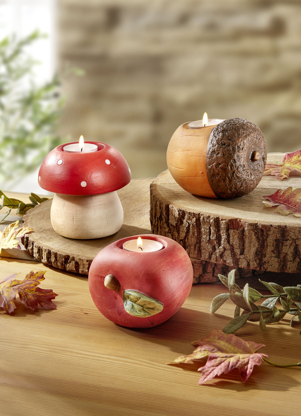 Herbstliche Teelichthalter im 3er-Set, Rot-Orange-Braun Herbstliche Teelichthalter im 3er-Set, Rot-Orange-Braun von BADER