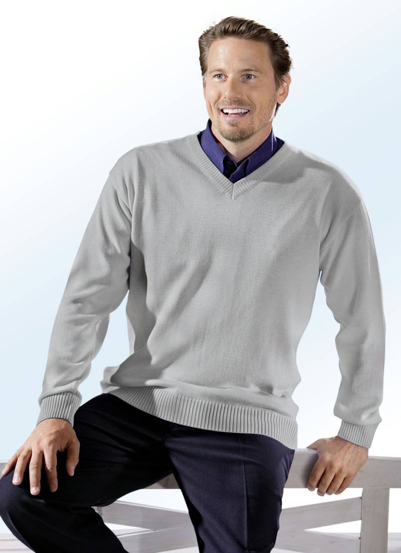 Herrlicher Pullover mit V-Ausschnitt in 4 Farben, Silbergrau, Größe 46 von BADER
