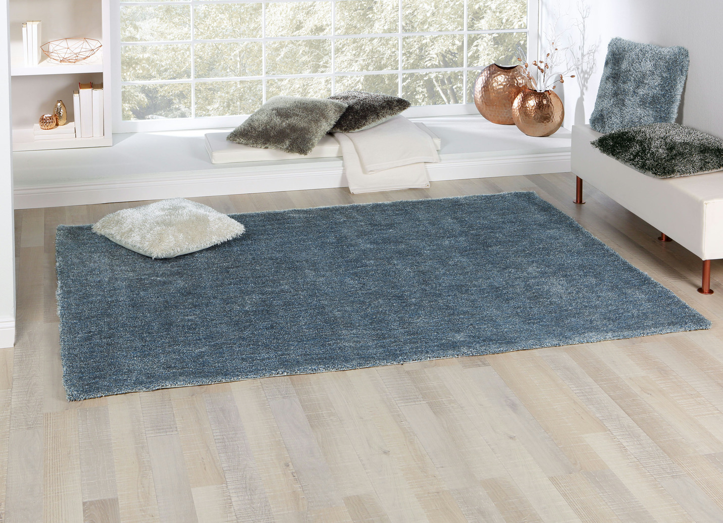 Hochflor-Teppiche und Kissen mit Baumwoll-Rückseite, Größe 164 (Brücke, 120x170 cm), Blau von BADER