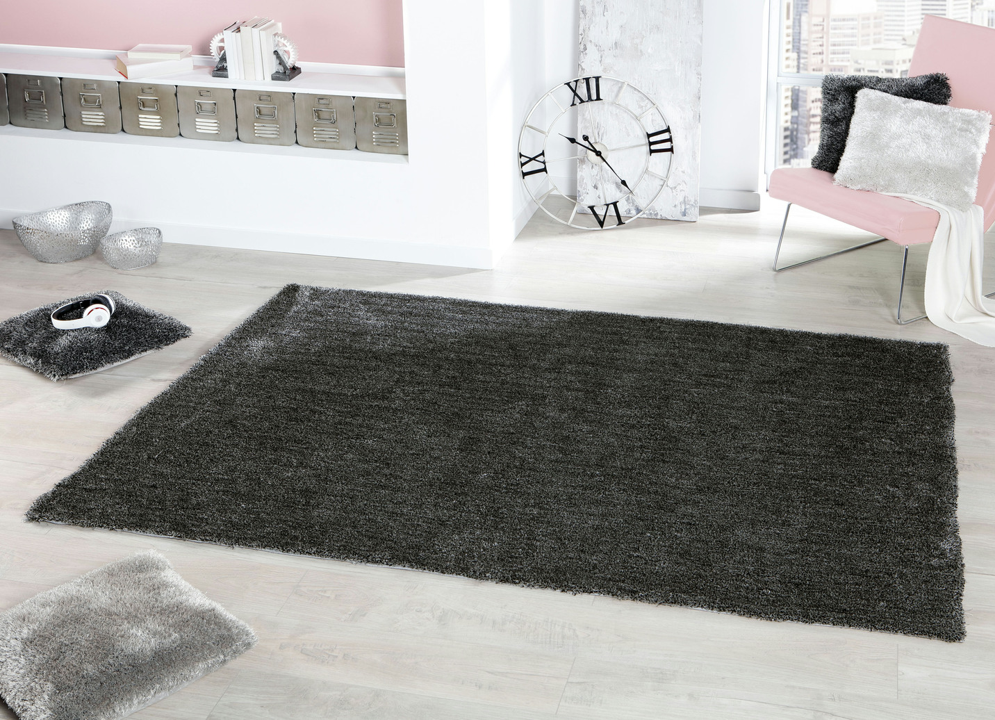 Hochflor-Teppiche und Kissen mit Baumwoll-Rückseite, Größe 164 (Brücke, 120x170 cm), Schwarz von BADER