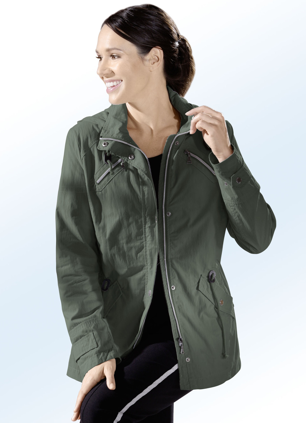 Jacke mit weitenregulierbaren Ärmelriegeln, Oliv, Größe 42 von BADER