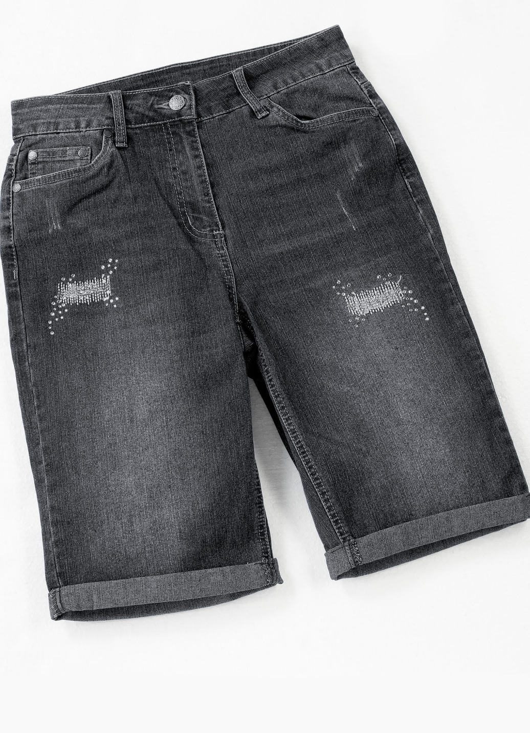 Jeans-Bermudas mit tollen Used-Effekten, Anthrazit, Größe 34 von BADER