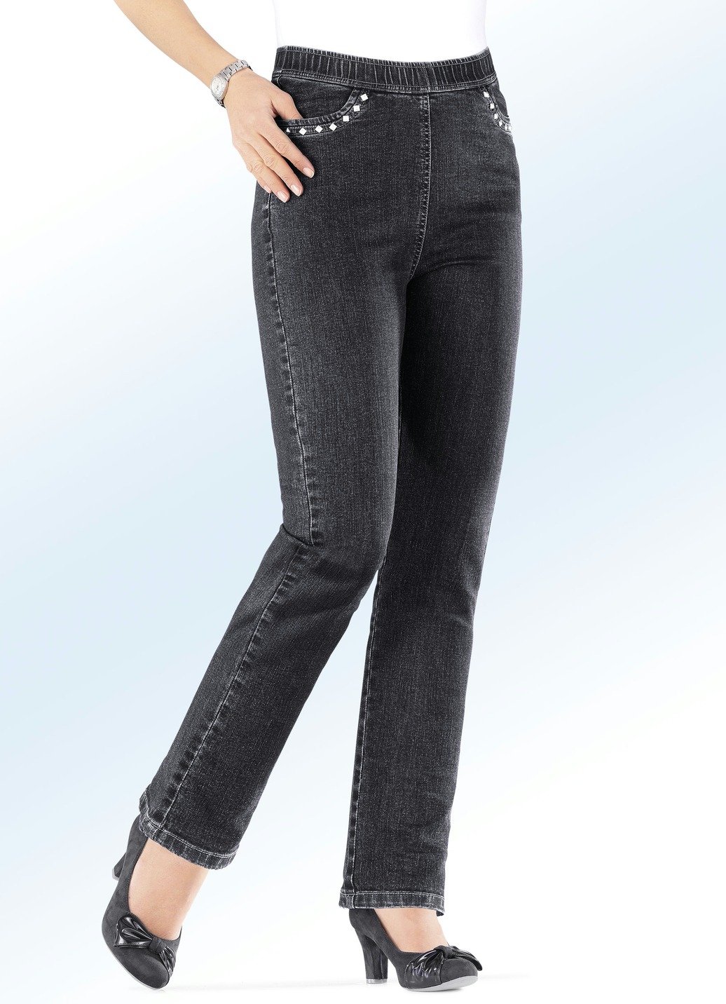 Jeans in komfortabler Schlupfform, Schwarz, Größe 23 von BADER