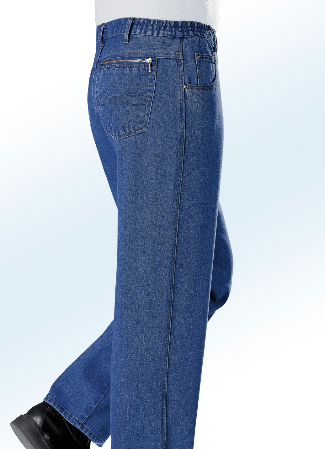 Jeans mit Dehnbundeinsätzen in 3 Farben, Jeansblau, Größe 30 von BADER