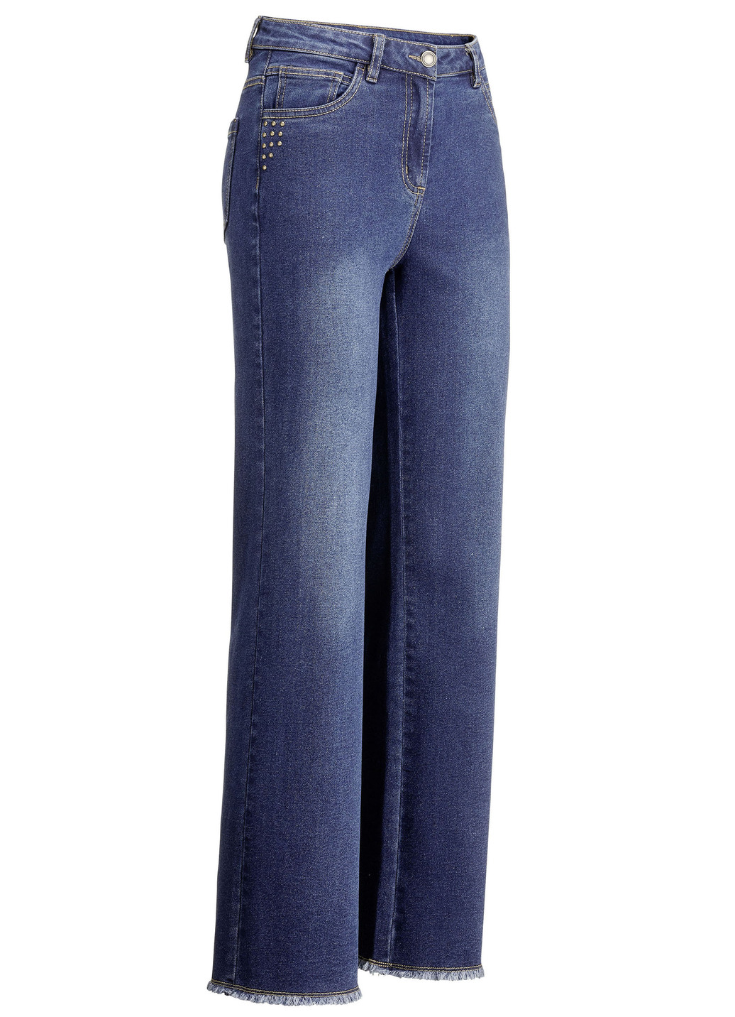 Jeans mit angesagtem Fransensaum, Dunkelblau, Größe 40 von BADER