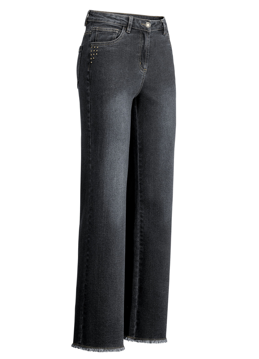 Jeans mit angesagtem Fransensaum, Schwarz, Größe 19 von BADER