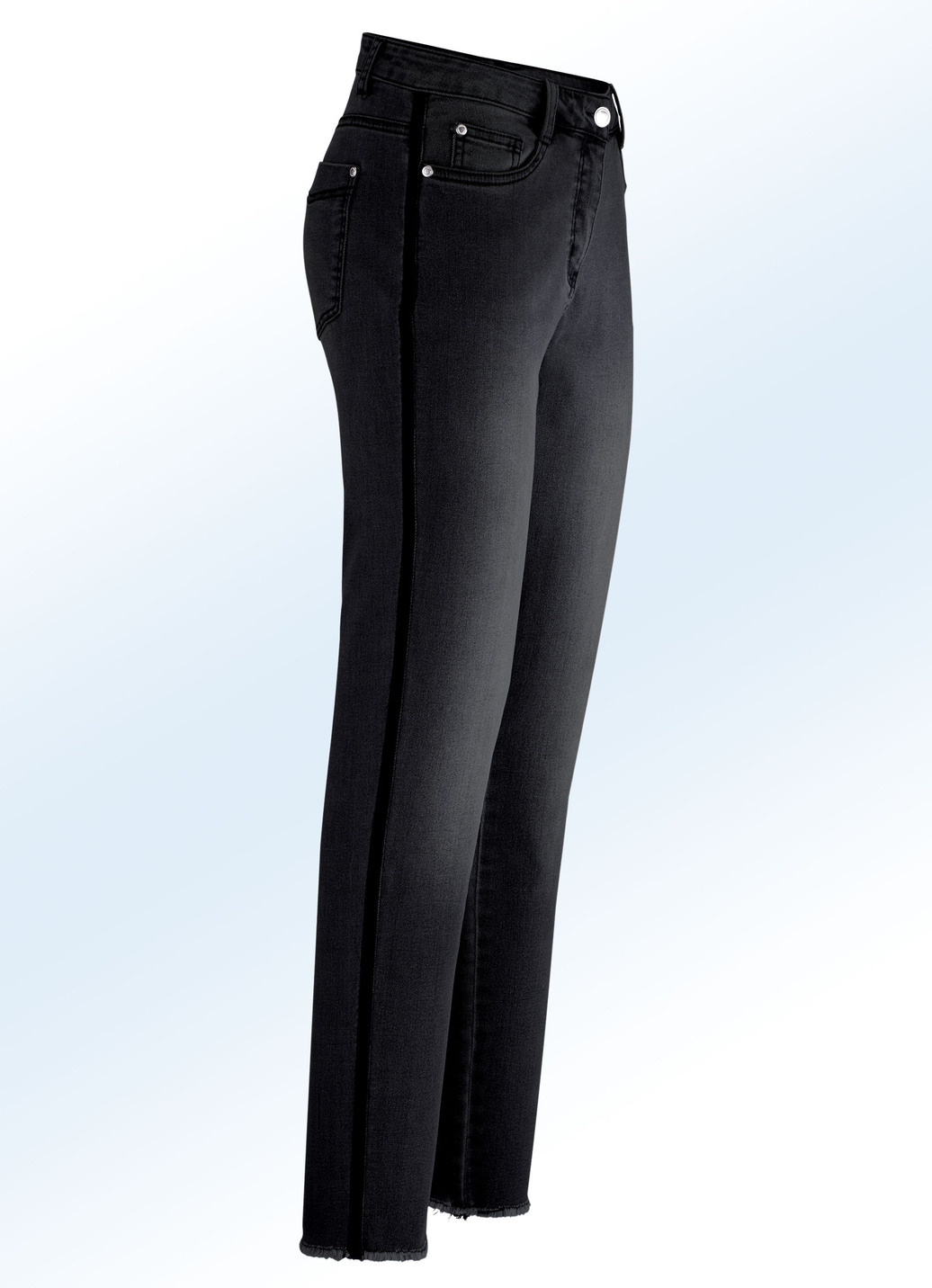 Jeans mit angesagtem Samt-Zierband, Schwarz, Größe 50 von BADER