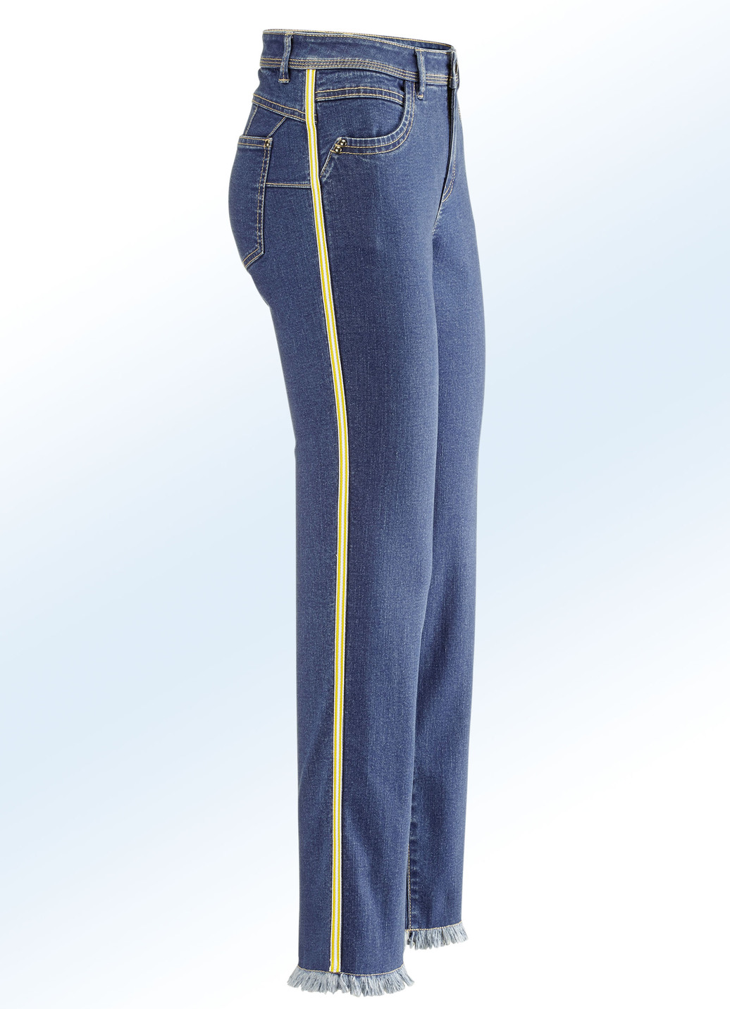 Jeans mit modischem Zierband, Jeansblau-Ecru-Gelb, Größe 24 von BADER