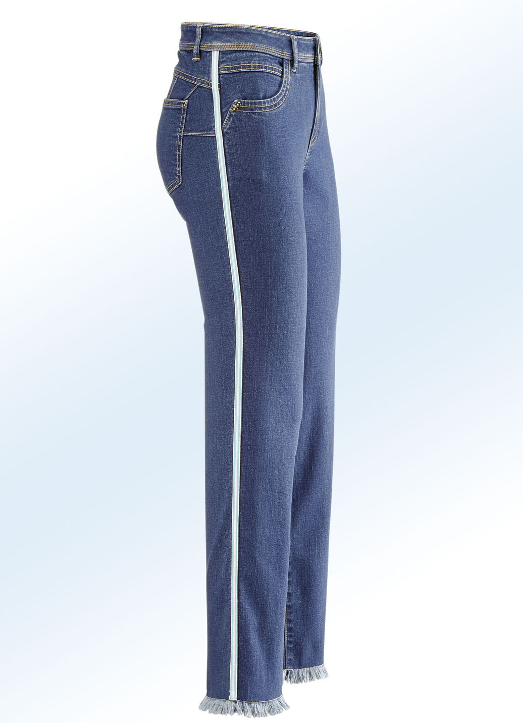 Jeans mit modischem Zierband, Jeansblau-Ecru-Mint, Größe 34 von BADER