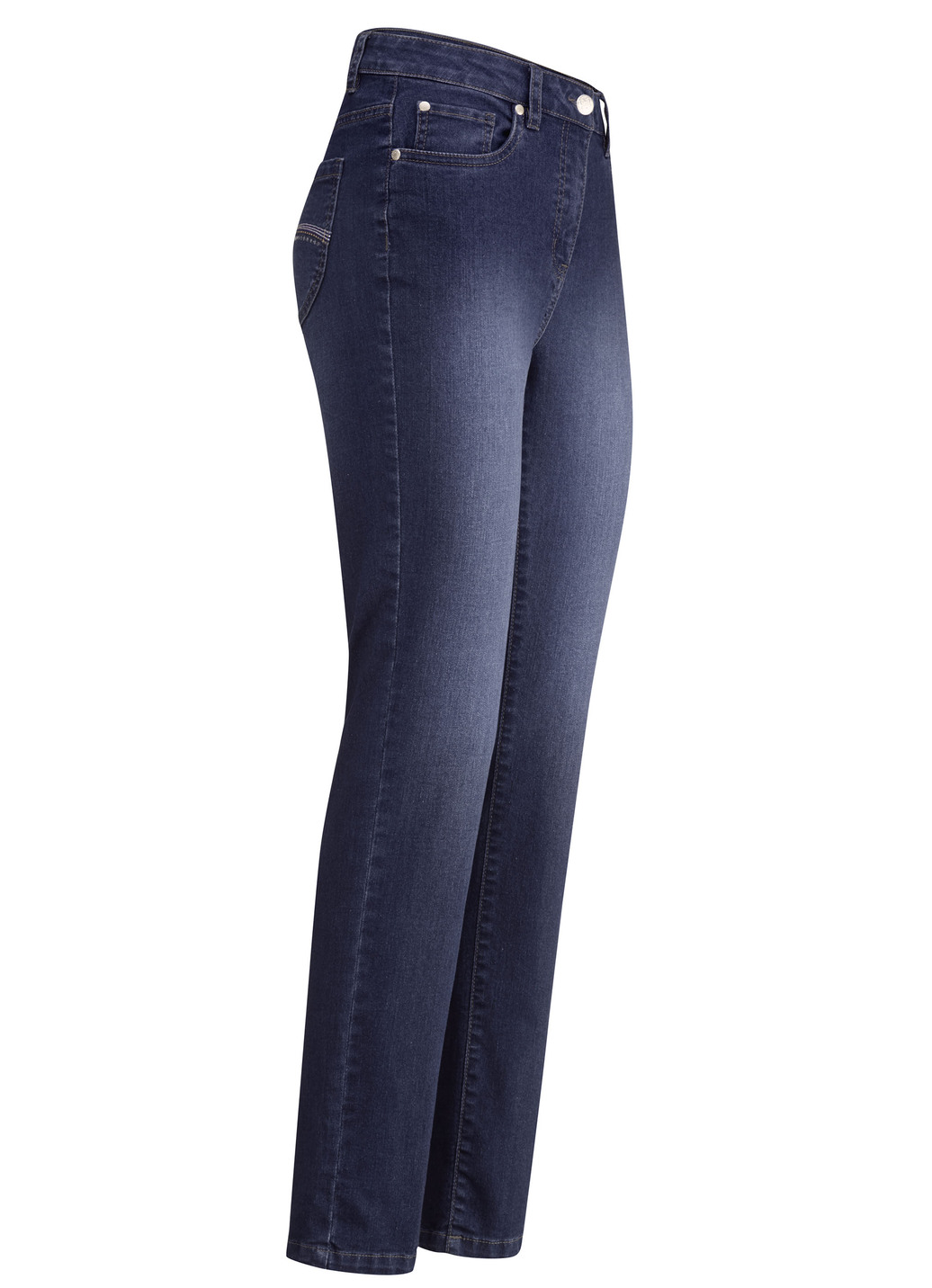 Jeans mit schönen Stickereien und funkelnden Strassteinen, Dunkelblau, Größe 21 von BADER