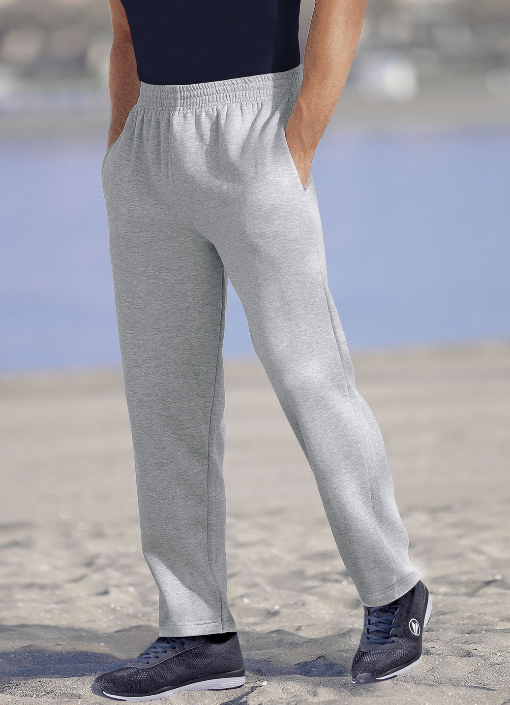 Jogginghose aus reiner Baumwolle in 5 Farben, Grau Meliert, Größe 58 von BADER