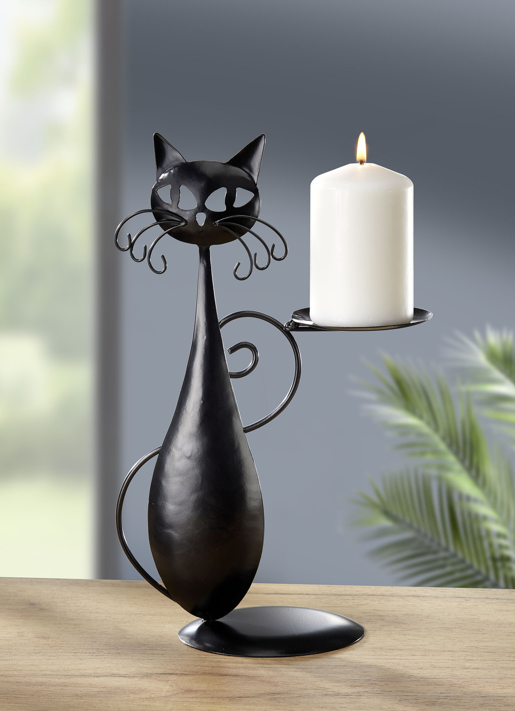 Kerzenhalter Katze aus Metall, Schwarz von BADER
