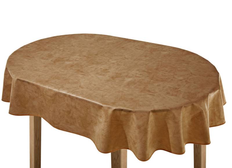 Klassisch marmorierte Wachstuch-Tischdecke, Größe 220 (Tischdecke, oval, 155/220 cm), Braun von BADER
