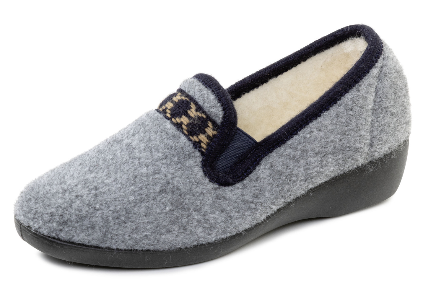 Klassische Damen-Hausschuhe, mit Gummizug, Grau-Marine, Größe 37 von BADER