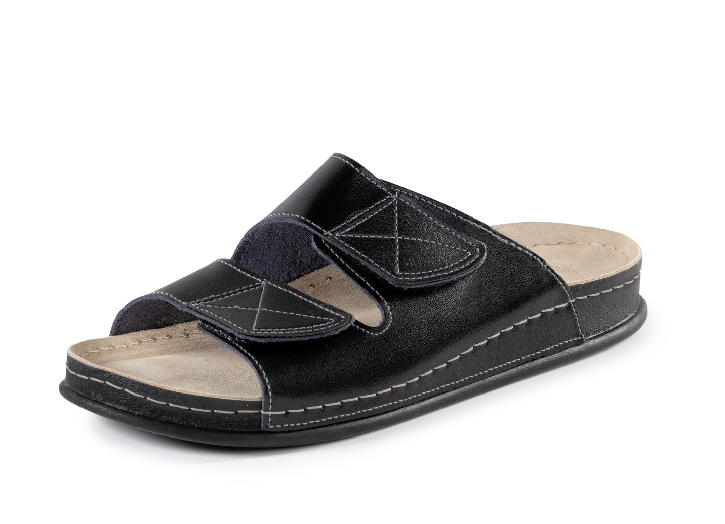 Klassische Herren-Pantoletten, mit Klettverschluss, Schwarz, Größe 43 von BADER