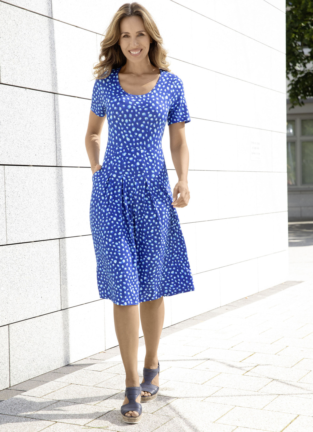 Kleid mit 2 Einschubtaschen, Blau-Türkis, Größe 44 von BADER