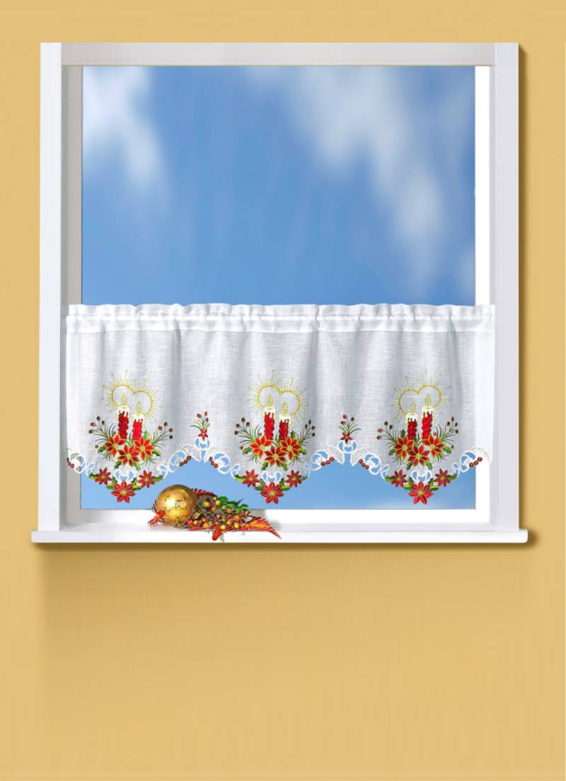Kurzstore mit Kerzen-Motiven, Größe 827 (H50xB120 cm), Weiss-Rot von BADER