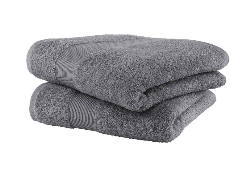 Kuschelige Frottier-Serie mit Bordüre, Größe 200 (2 Handtücher, 50/100 cm), Anthrazit von BADER