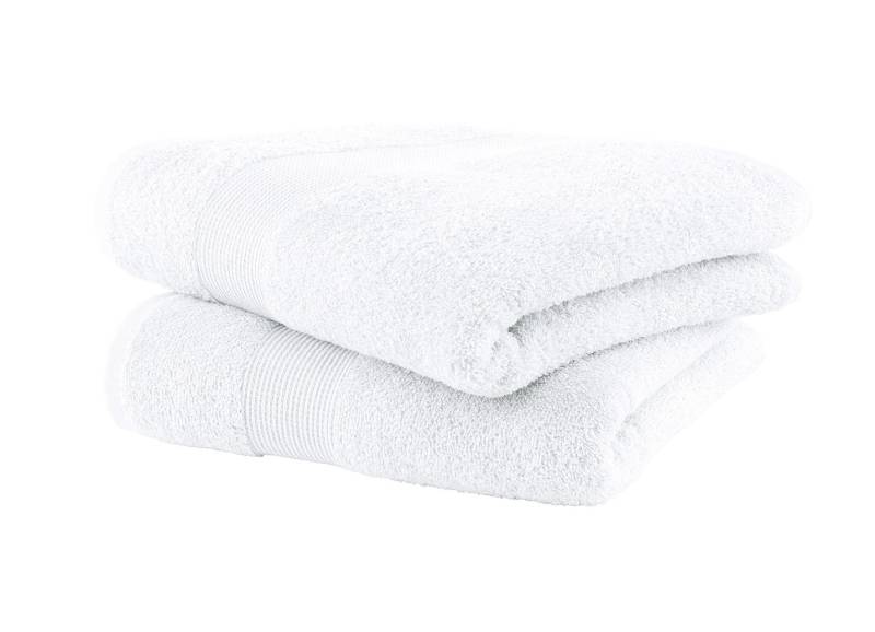 Kuschelige Frottier-Serie mit Bordüre, Größe 200 (2 Handtücher, 50/100 cm), Weiss von BADER