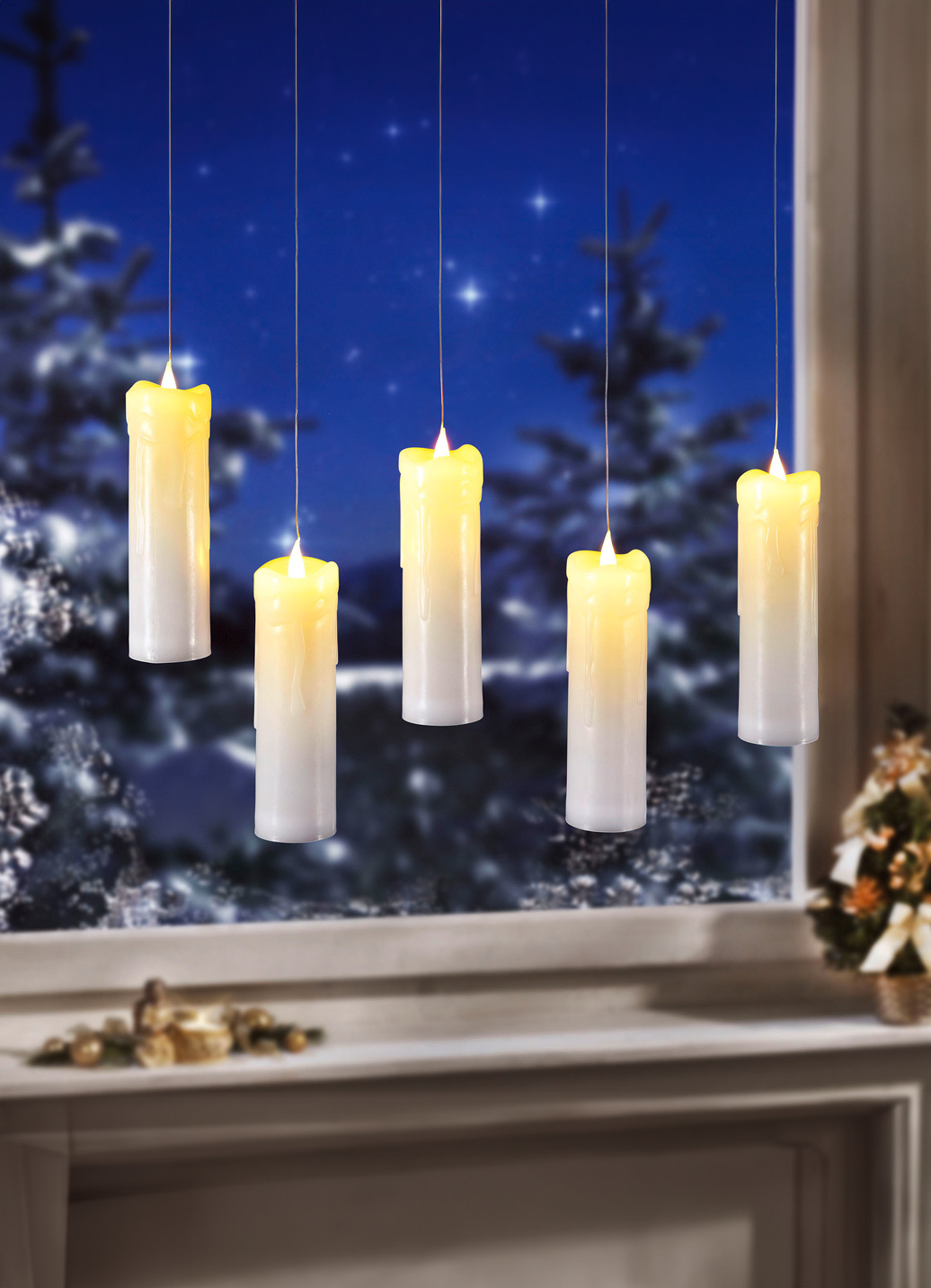 LED-Kerzen mit transparenter Aufhängung, 5er-Set, Creme von BADER