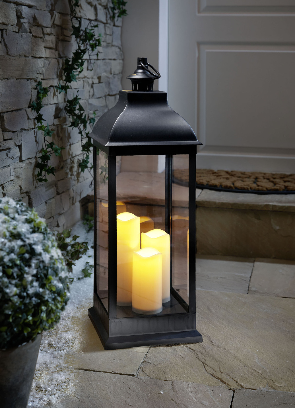 Laterne mit 3 LED-Kerzen, 70cm, Schwarz von BADER