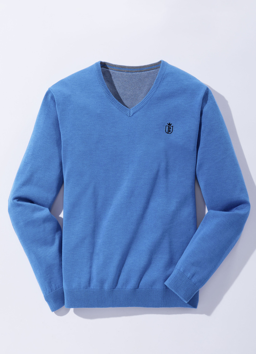 Modischer V-Pullover in 6 Farben, Blau Meliert, Größe 54 von BADER