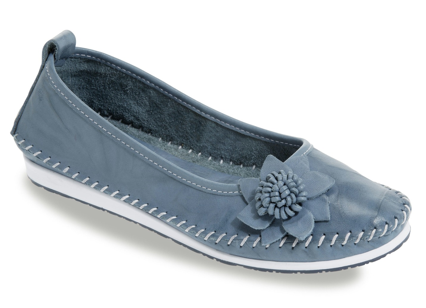 Mokassin-Slipper mit sommerlicher Lederblüte, Jeans, Größe 42 von BADER