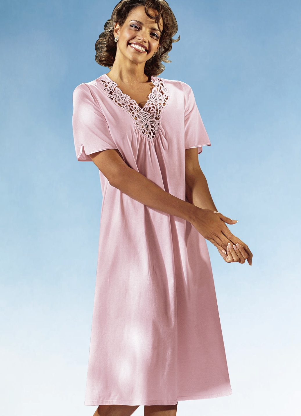 Nachthemd Kurzarm mit V-Ausschnitt Rosé Größe 38 Damen von BADER