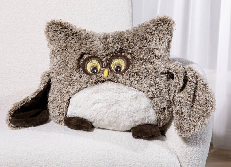 Niedliches Eulen-Deko-Kissen, Beige von BADER